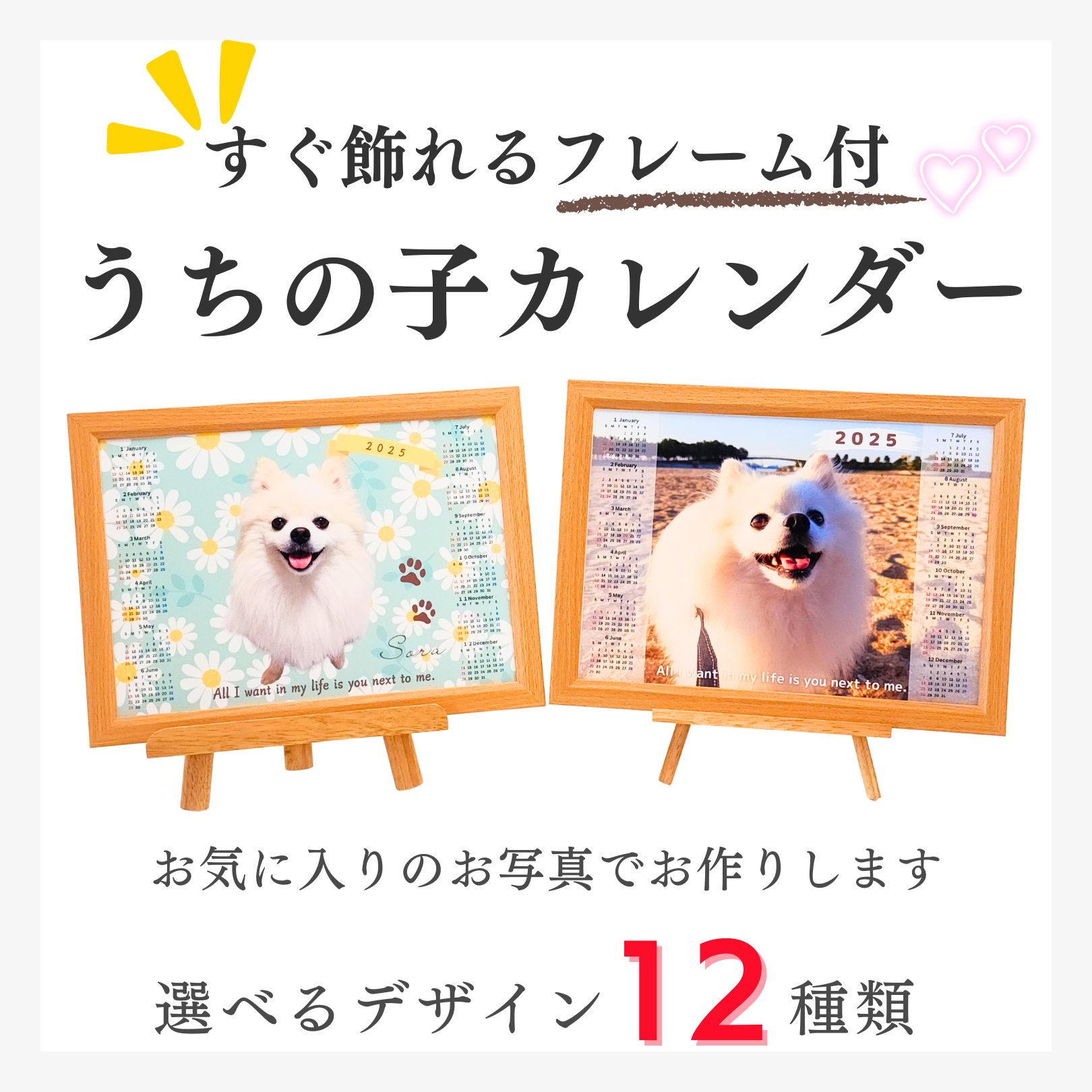 うちの子カレンダー 写真入り セミオーダー フレーム付き プレゼントに